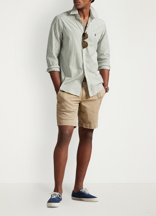 Ralph Lauren Custom fit overhemd met streepprint - voorkant 5 white garden trail / groen