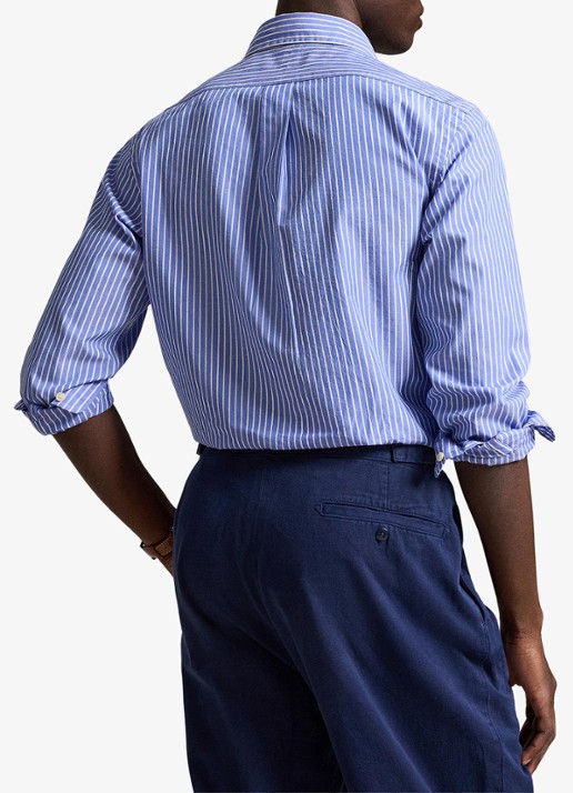 Ralph Lauren Custom fit overhemd met streepprint - achterkant 3 med blue white / blauw