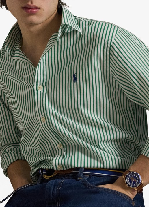Ralph Lauren Custom fit overhemd met streepprint - detail 4 white erin green / groen