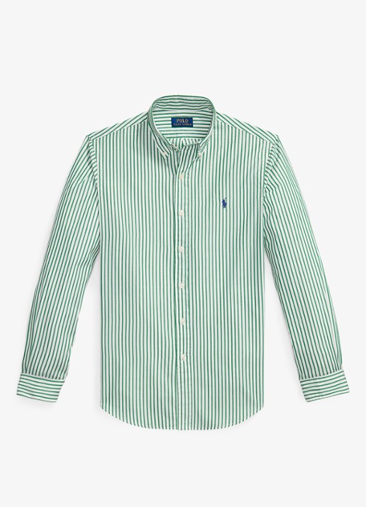 Ralph Lauren Custom fit overhemd met streepprint - voorkant 2 white erin green / groen