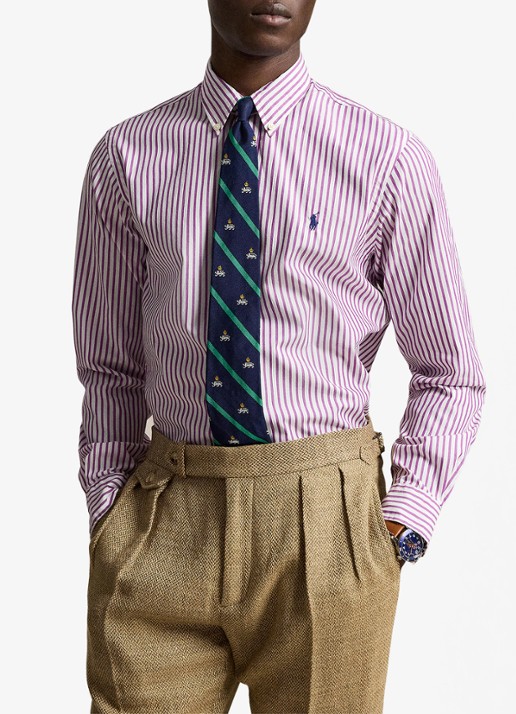 Ralph Lauren Custom fit overhemd met streepprint - detail white purple dawn / paars