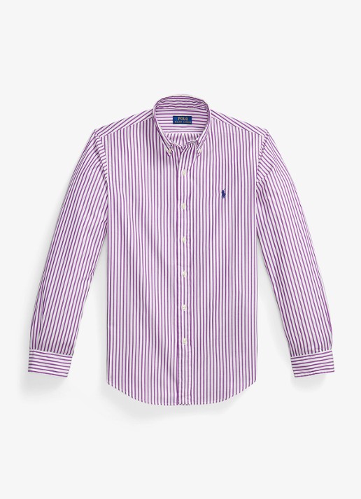 Ralph Lauren Custom fit overhemd met streepprint - voorkant 6 white purple dawn / paars