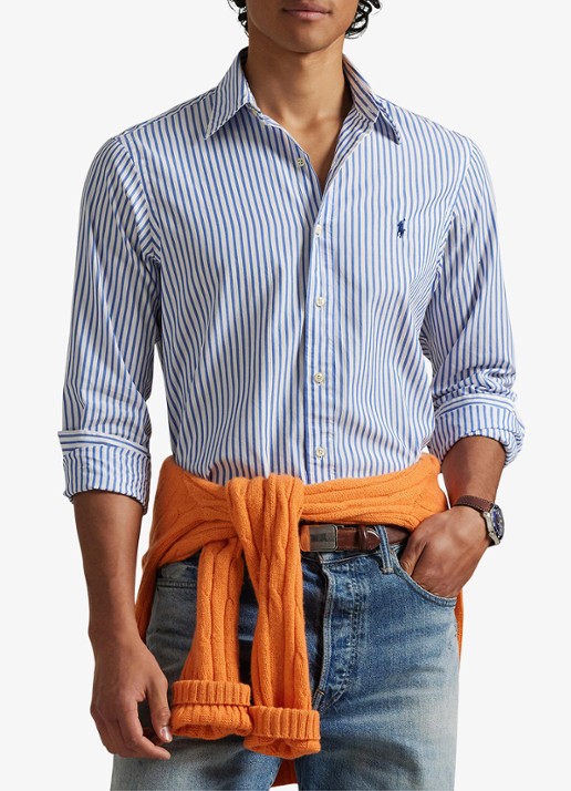 Ralph Lauren Custom fit overhemd met streepprint - detail 3 white blue / blauw
