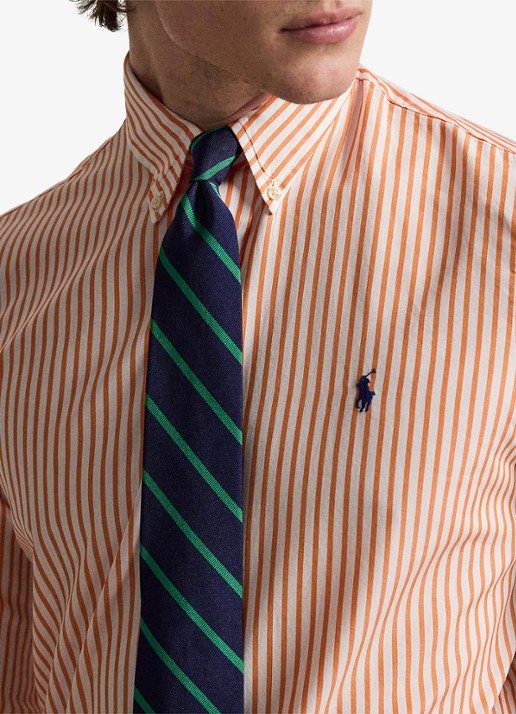 Ralph Lauren Custom fit overhemd met streepprint - detail 2 white kona orange / oranje