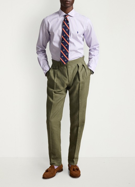 Ralph Lauren Custom fit overhemd met streepprint - voorkant 3 powder purple white / paars