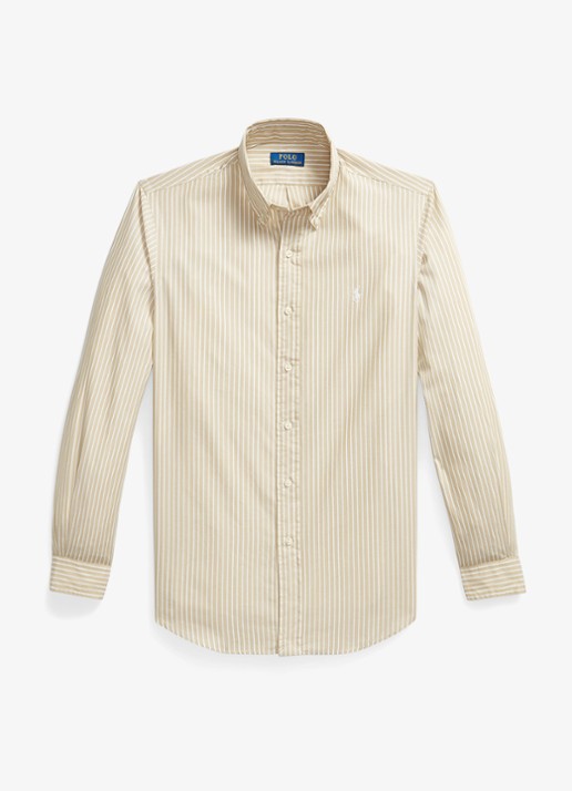 Ralph Lauren Custom fit overhemd met streepprint - voorkant coastal beige white / beige