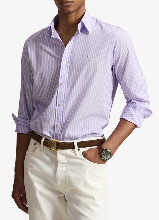 Ralph Lauren Custom fit overhemd met streepprint - voorkant 3 powder purple white / paars