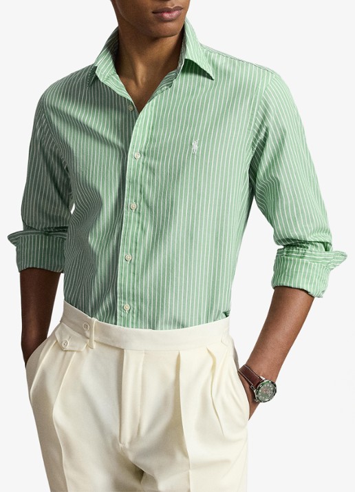 Ralph Lauren Custom fit overhemd met streepprint - voorkant 5 faded mint white / mint