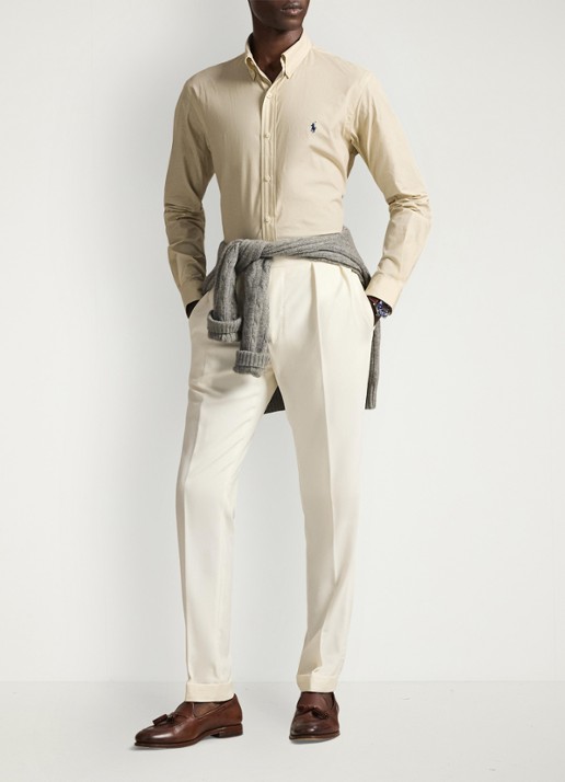 Ralph Lauren Custom fit overhemd met stretch - voorkant 5 coastal beige / beige
