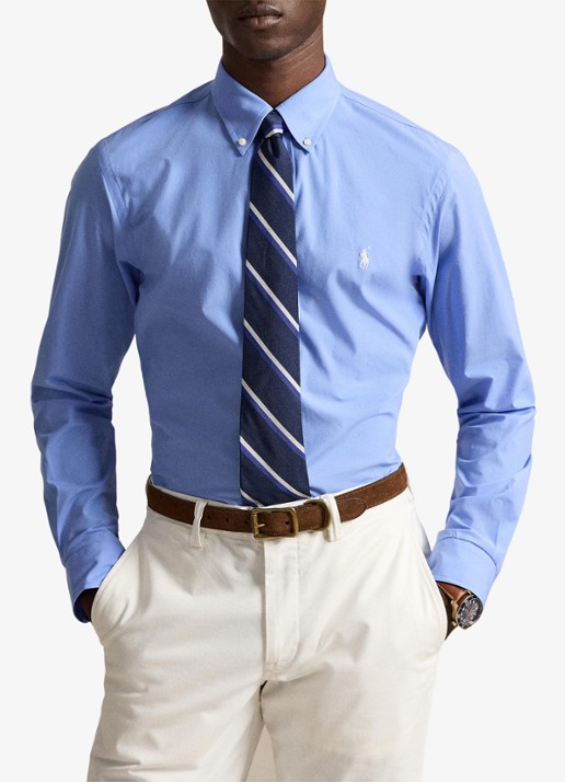 Ralph Lauren Custom fit overhemd met stretch  - voorkant 3 cabana blue / blauw