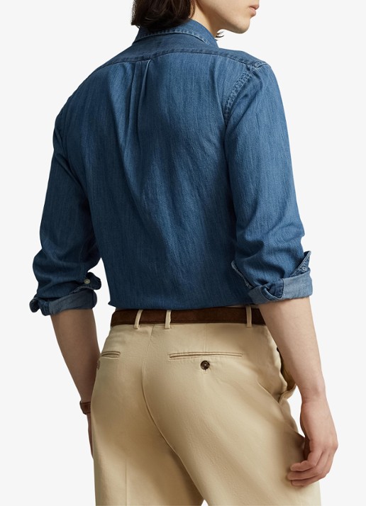 Ralph Lauren Custom fit overhemd van denim - achterkant 5 denim / blauw