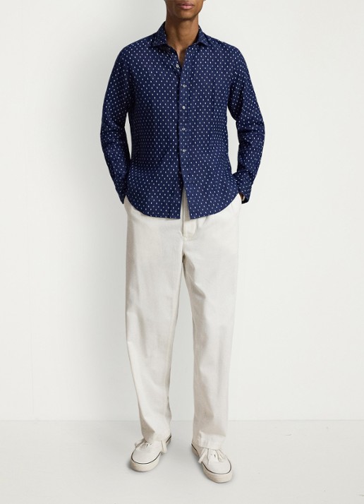 Ralph Lauren Custom fit overhemd van linnen met geometrische print - detail 2 newport geo / donkerblauw