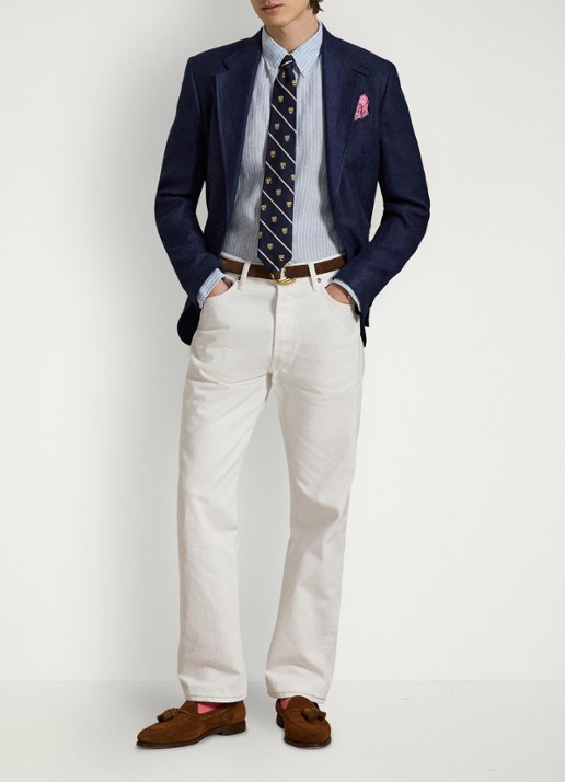 Ralph Lauren Custom fit overhemd van linnen met streepprint - detail 2 7188b blue white-zyk7