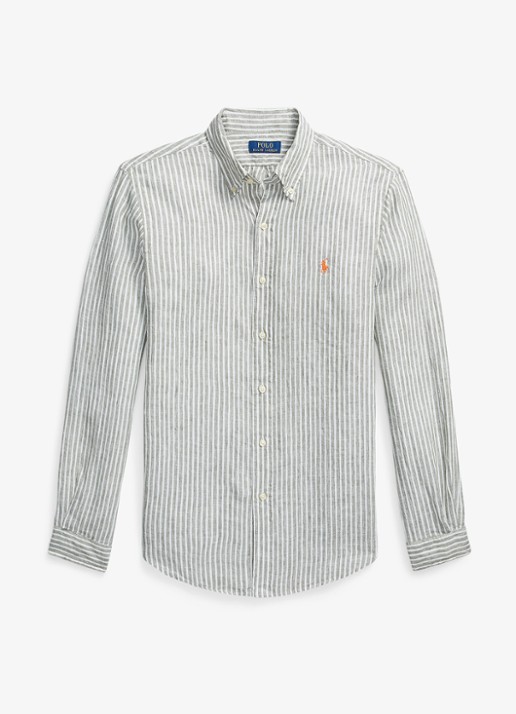 Ralph Lauren Custom fit overhemd van linnen met streepprint - voorkant 5137h garden trial white-zyen