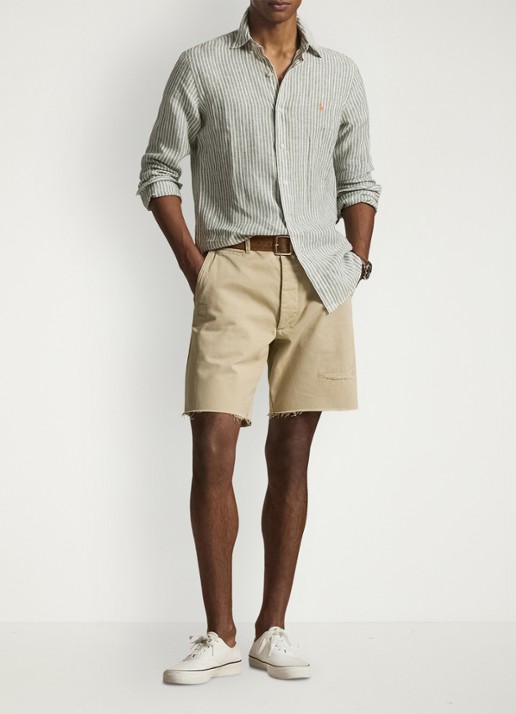Ralph Lauren Custom fit overhemd van linnen met streepprint - voorkant 2 5137h garden trial white-zyen