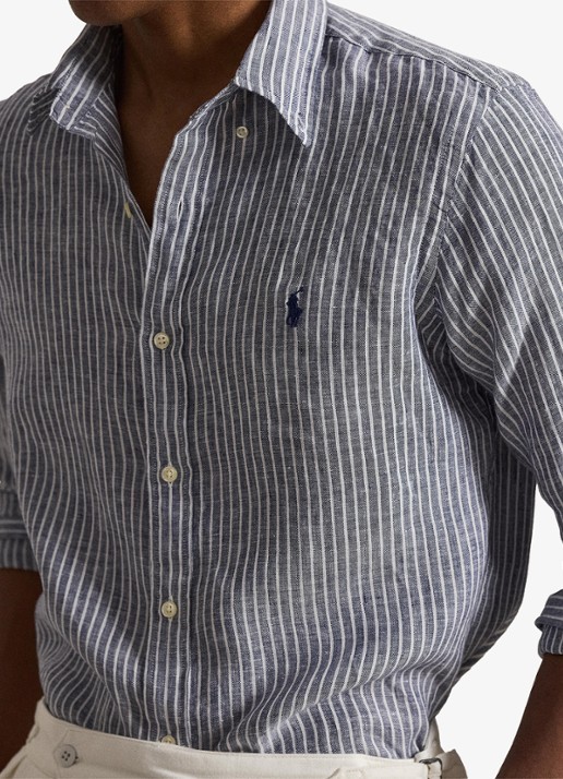 Ralph Lauren Custom fit overhemd van linnen met streepprint - detail 5 new classic navy white