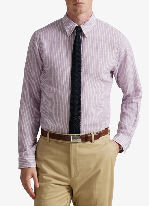 Ralph Lauren Custom fit overhemd van linnen met streepprint - detail 4 7188d lavender white-zykb