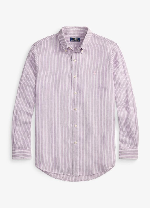 Ralph Lauren Custom fit overhemd van linnen met streepprint - voorkant 7188d lavender white-zykb