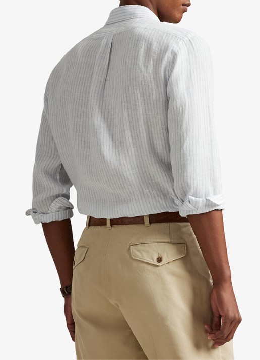 Ralph Lauren Custom fit overhemd van linnen met streepprint - achterkant 5 7188a white blue-zyk9