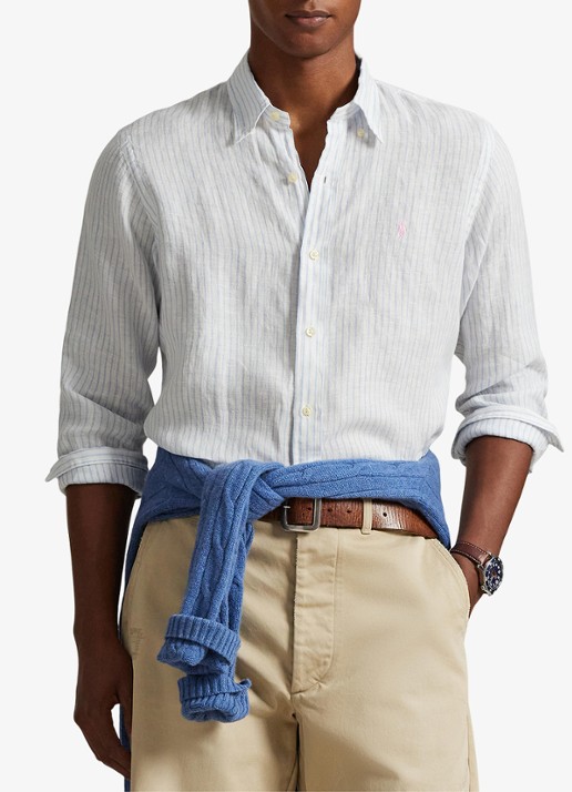Ralph Lauren Custom fit overhemd van linnen met streepprint - detail 3 7188a white blue-zyk9
