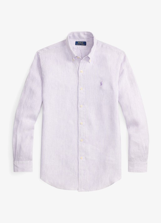 Ralph Lauren Custom fit overhemd van linnen met streepprint - voorkant powder purple/white / paars