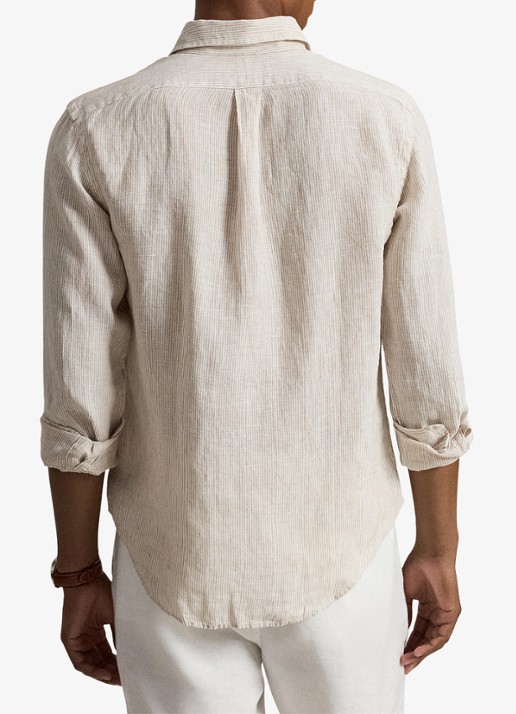 Ralph Lauren Custom fit overhemd van linnen met streepprint - achterkant 5 coastal beige/white / beige