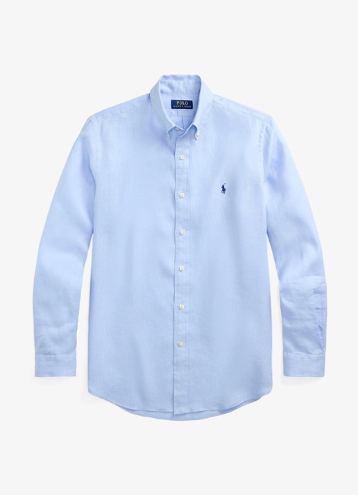 Ralph Lauren Custom Fit overhemd van linnen - voorkant 3 office blue / blauw