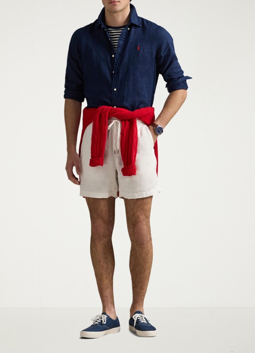 Ralph Lauren Custom Fit overhemd van linnen - voorkant 8 newport navy / donkerblauw