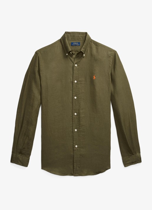 Ralph Lauren Custom Fit overhemd van linnen - voorkant 4 new olive / olijfgroen