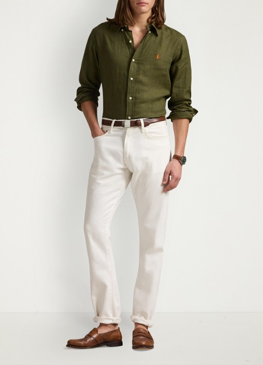 Ralph Lauren Custom Fit overhemd van linnen - voorkant 5 new olive / olijfgroen