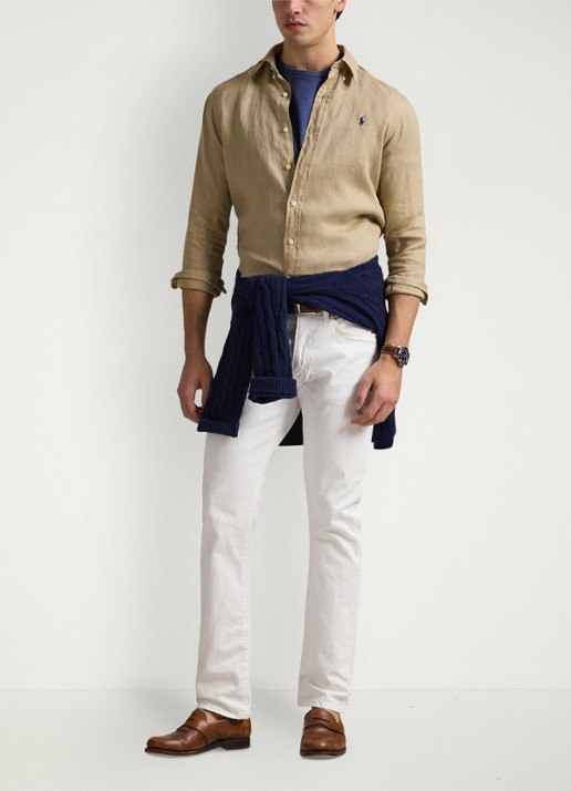 Ralph Lauren Custom Fit overhemd van linnen - voorkant 4 coastal beige / beige