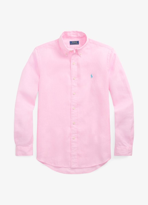 Ralph Lauren Custom Fit overhemd van linnen - voorkant 2 carmel pink / roze