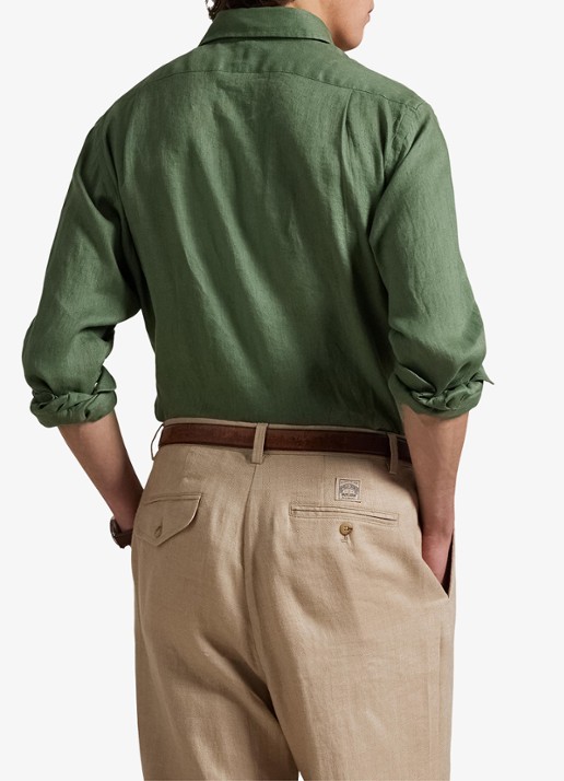 Ralph Lauren Custom Fit overhemd van linnen - achterkant 5 fatigue / groen