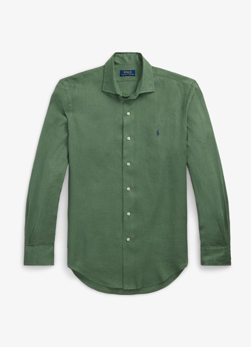 Ralph Lauren Custom Fit overhemd van linnen - voorkant 3 fatigue / groen