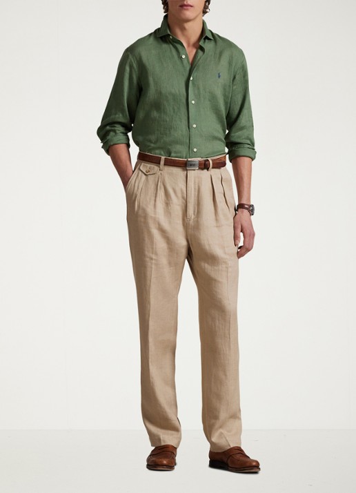 Ralph Lauren Custom Fit overhemd van linnen - voorkant 4 fatigue / groen