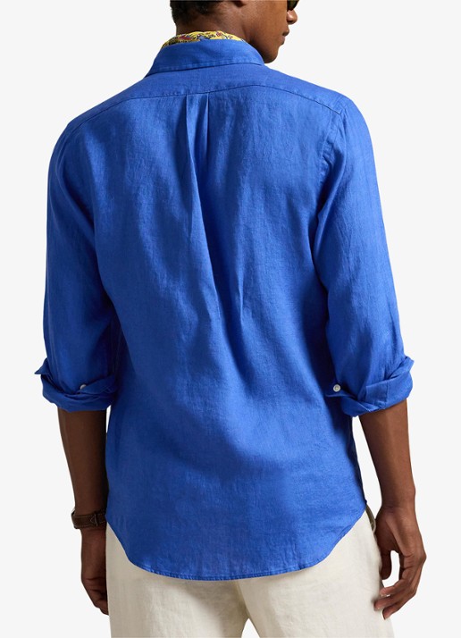 Ralph Lauren Custom Fit overhemd van linnen - achterkant new iris blue