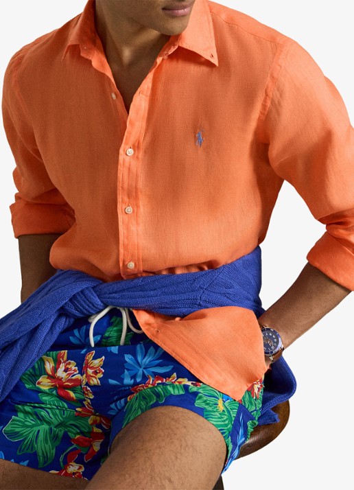 Ralph Lauren Custom Fit overhemd van linnen - detail 5 pompano orange