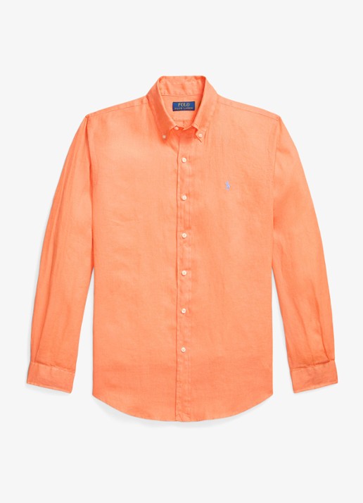 Ralph Lauren Custom Fit overhemd van linnen - voorkant pompano orange