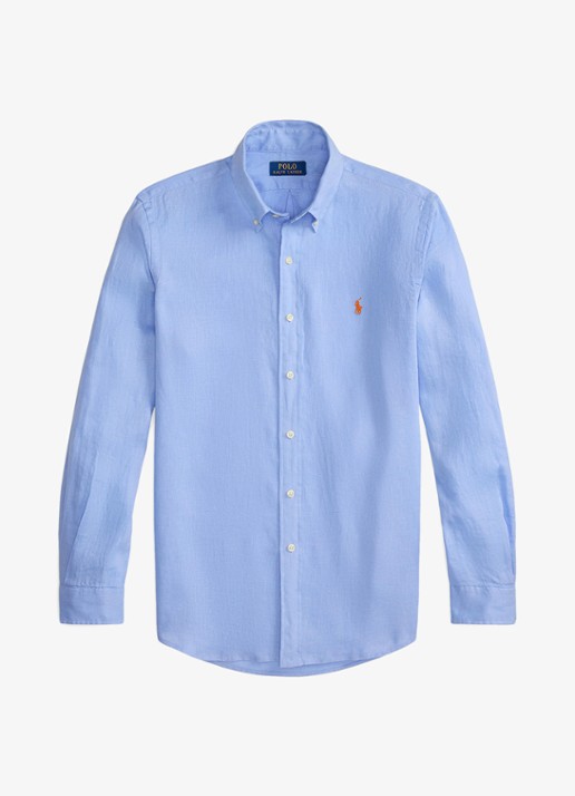 Ralph Lauren Custom Fit overhemd van linnen - voorkant austin blue / blauw