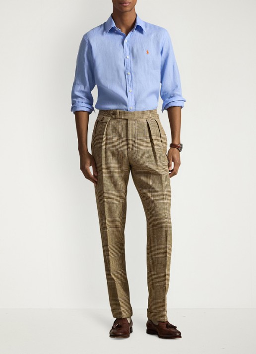 Ralph Lauren Custom Fit overhemd van linnen - voorkant 2 austin blue / blauw