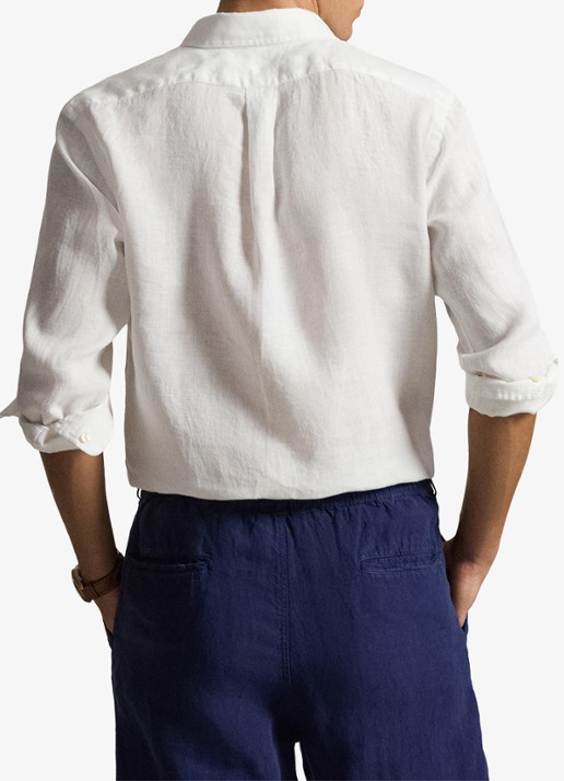 Ralph Lauren Custom Fit overhemd van linnen - achterkant 5 white / wit