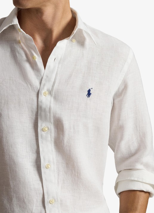 Ralph Lauren Custom Fit overhemd van linnen - detail 3 white / wit