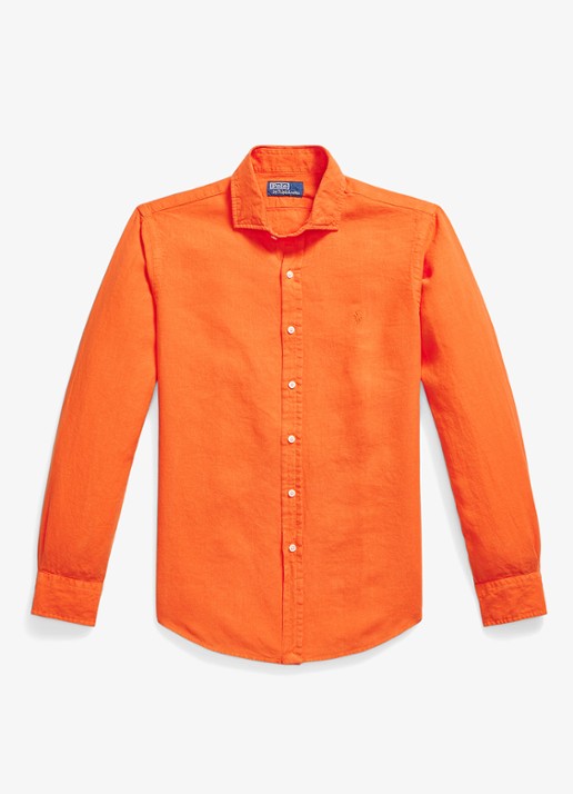 Ralph Lauren Custom fit overhemd van linnen - voorkant 5 sailing orange-36ph