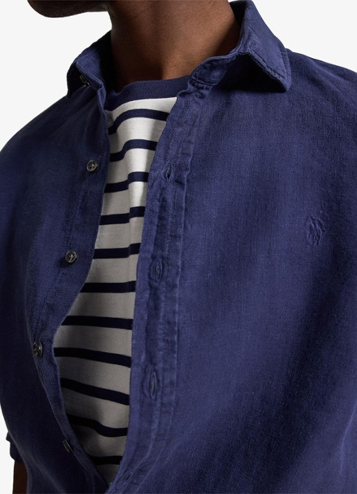 Ralph Lauren Custom fit overhemd van linnen - detail 3 newport navy / donkerblauw