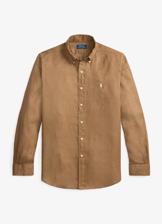 Ralph Lauren Custom Fit overhemd van linnen - voorkant rl brown