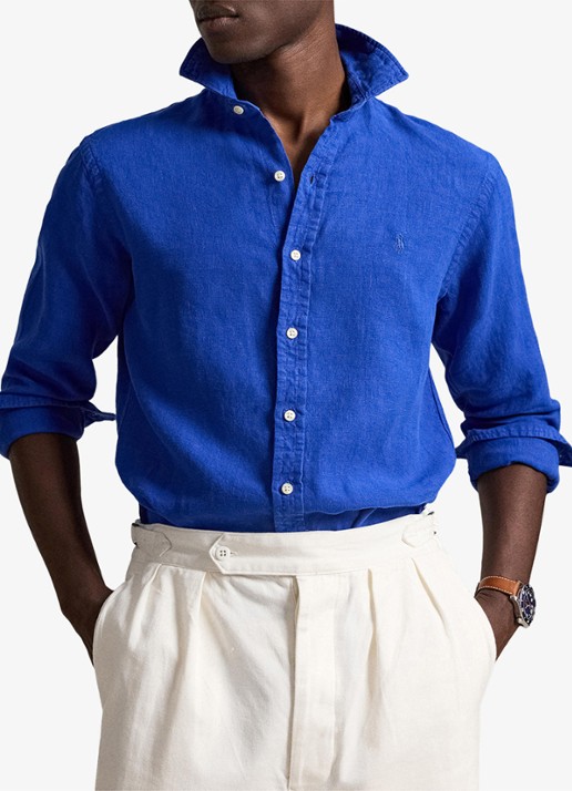Ralph Lauren Custom fit overhemd van linnen - detail 3 pacific royal / kobaltblauw