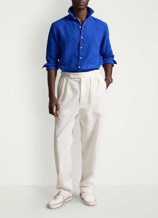 Ralph Lauren Custom fit overhemd van linnen - detail 4 pacific royal / kobaltblauw