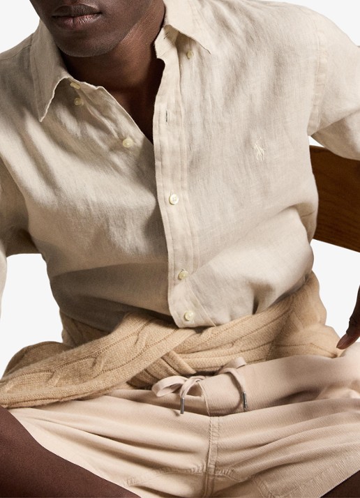 Ralph Lauren Custom Fit overhemd van linnen - detail 2 stoneware grey-33l0