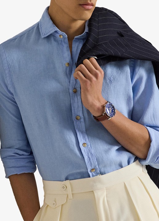 Ralph Lauren Custom fit overhemd van linnen - detail 4 austin blue / blauw