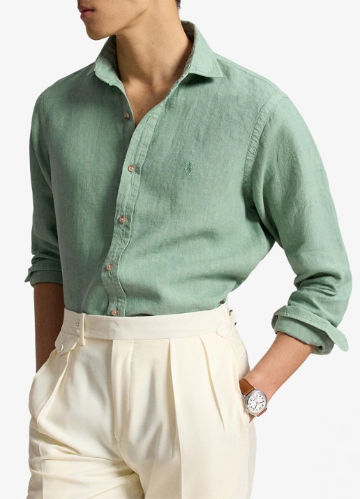 Ralph Lauren Custom fit overhemd van linnen - voorkant 2 faded mint-31r6
